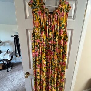 Torrid Yellow Maxi Dress with Pink Rose Print
